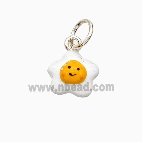 Fried Egg Charms Copper Pendant Smiling White Yellow Enamel Platinum Plated