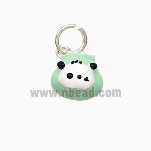 Copper Animal Pendant Green Enamel Platinum Plated