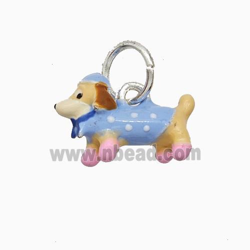 Copper Dog Pendant Multicolor Enamel Platinum Plated