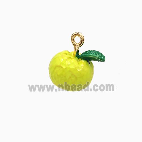 Copper Lemon Pendant Olive Enamel Gold Plated