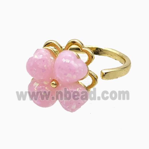 Copper Clover Rings Pave Pink Fire Opal Rotatable Gold Plated