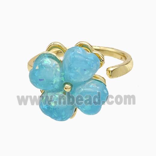 Copper Clover Rings Pave Aqua Fire Opal Rotatable Gold Plated