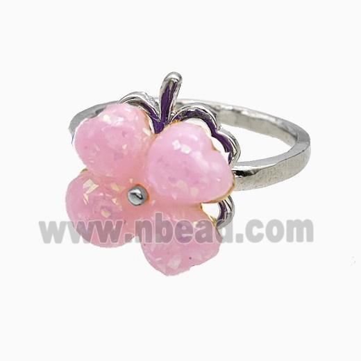 Copper Clover Rings Pave Pink Fire Opal Rotatable Platinum Plated