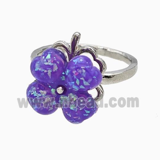 Copper Clover Rings Pave Purple Fire Opal Rotatable Platinum Plated