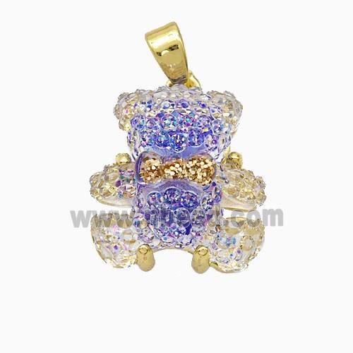 Purple Acrylic Bear Pendant Copper Gold Plated