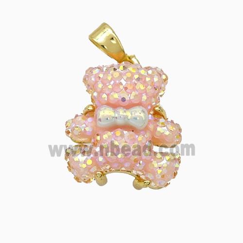 Pink Acrylic Bear Pendant Copper Gold Plated