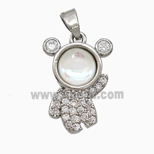 Copper Astronaut Pendant Pave Zirconia Resin Platinum Plated