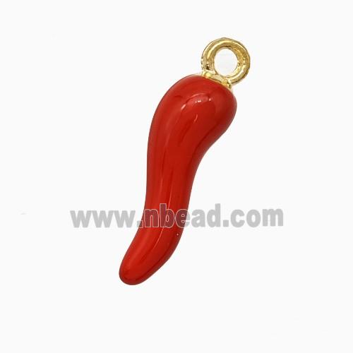 Copper Chili Pendant Red Enamel Gold Plated
