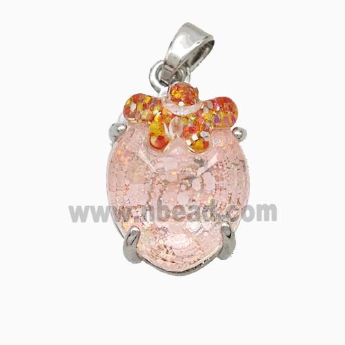 Acrylic Oval Pendant With Starfish Copper Platinum Plated