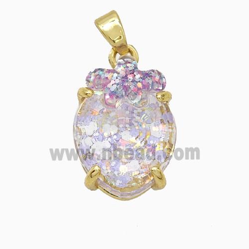 Acrylic Oval Pendant With Starfish Copper Gold Plated
