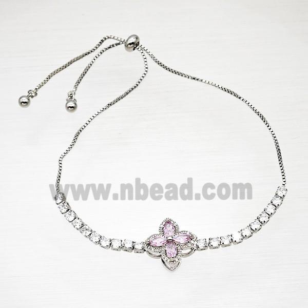 Copper Bracelet Pave Crystal Glass Clover Platinum Plated
