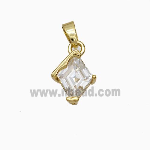 Copper Rhombus Pendant Pave Crystal Glass Gold Plated