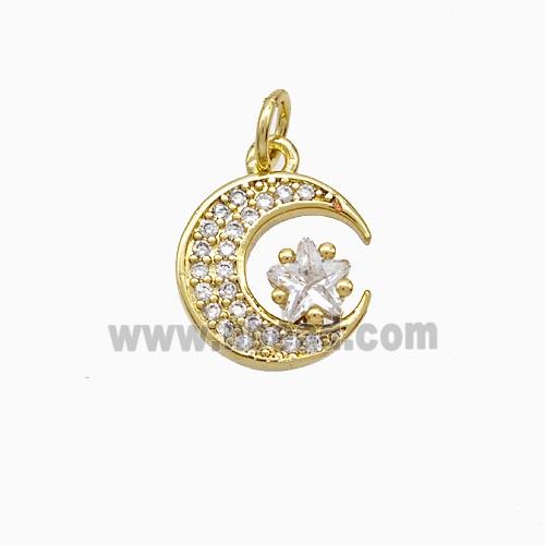 Copper Moon Pendant Micropave Zirconia Gold Plated