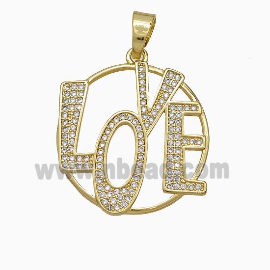 Copper LOVE Pendant Pave Micropave Zirconia Gold Plated
