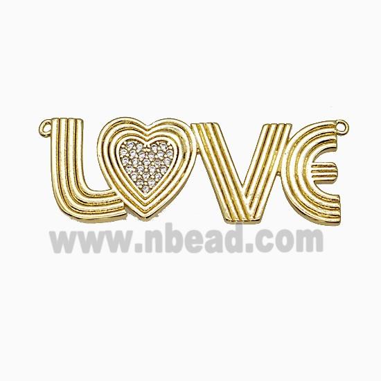 Copper LOVE Pendant Pave Micropave Zirconia 2loops Gold Plated