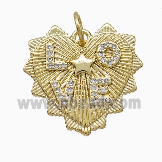 Copper Heart Pendant Pave Zirconia LOVE Gold Plated