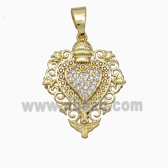 Copper Heart Pendant Pave Zirconia Gold Plated