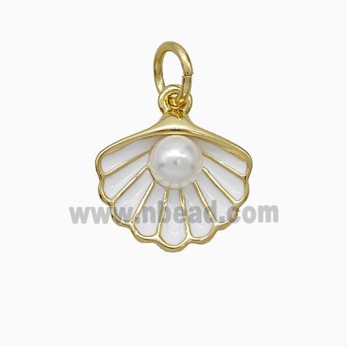 Scallop Shell Charms Copper Pendant Pave Resin White Enamel Gold Plated