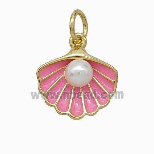 Scallop Shell Charms Copper Pendant Pave Resin Pink Enamel Gold Plated