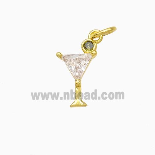 Martini Drink GlassCup Charms Copper Pendant Pave Zirconia Gold Plated