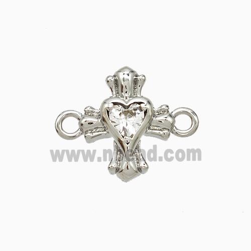 Copper Heart Cross Connector Pave Zirconia Platinum Plated