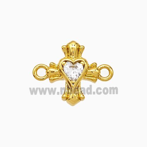 Copper Heart Cross Connector Pave Zirconia Gold Plated