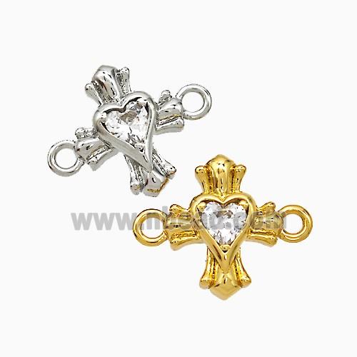 Copper Heart Cross Connector Pave Zirconia Mixed