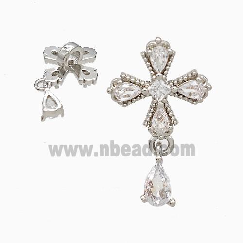 Copper Cross Pendant Pave Zirconia Platinum Plated