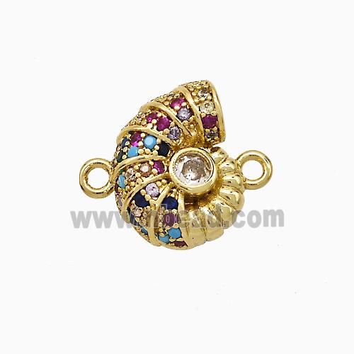 Spiral Shell Charms Copper Connector Micropave Zirconia Gold Plated
