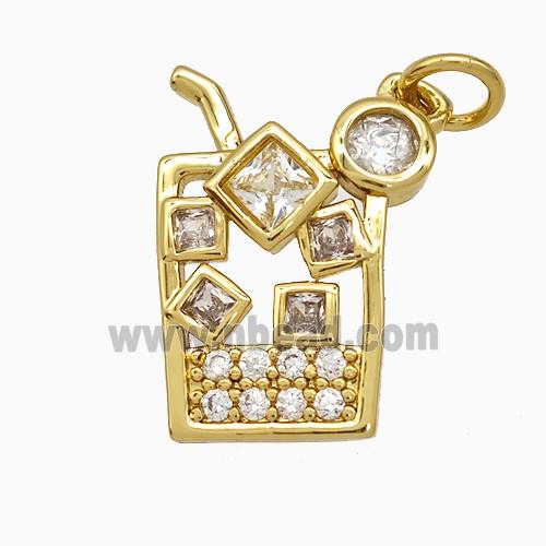Martini Drink Glass Cup Charms Copper Pendant Pave Zirconia Gold Plated