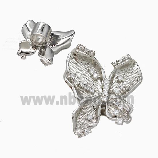 Copper Butterfly Beads Pave Zirconia Large Hole Platinum Plated