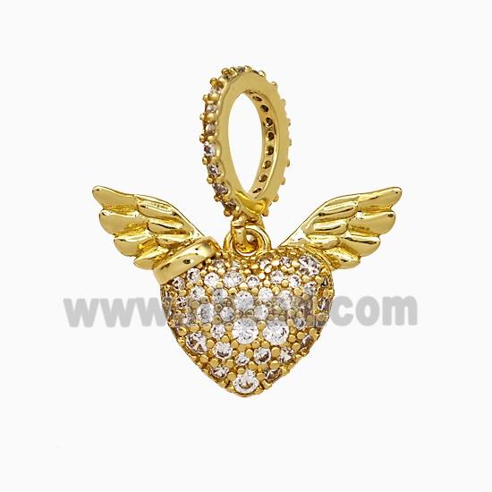 Copper Heart Angel Wings Pendant Micropave Zirconia Gold Plated