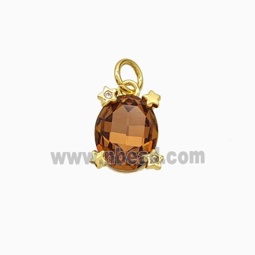 Orange Crystal Glass Oval Pendant Copper Gold Plated