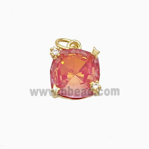 Red Crystal Glass Square Pendant Copper Gold Plated