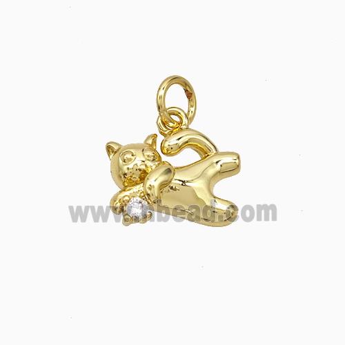 Copper Cat Pendant Pave Zirconia Gold Plated