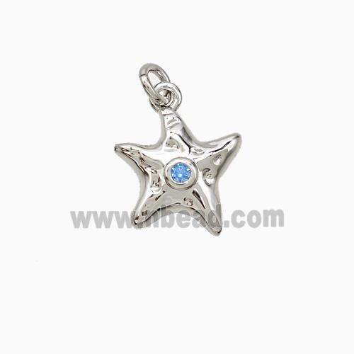 Copper Starfish Pendant Pave Zirconia Platinum Plated