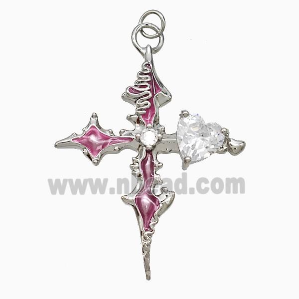 Copper Cross Pendant Pave Crystal Glass Platinum Plated
