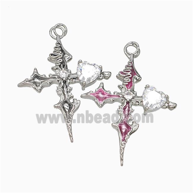 Copper Cross Pendant Pave Crystal Glass Platinum Plated Mixed
