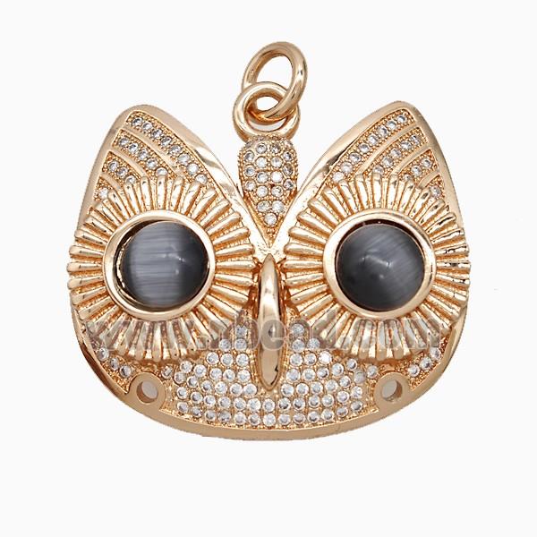 Copper Owl Charms Pendant Pave Zirconia Cateye Rose Gold