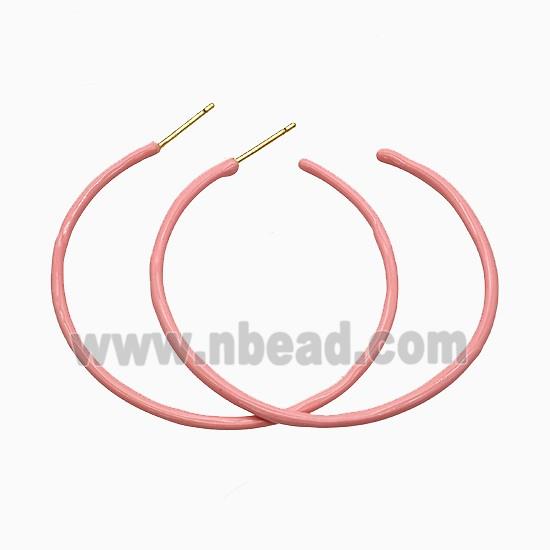 Copper Stud Earrings Pink Lacquered Gold Plated