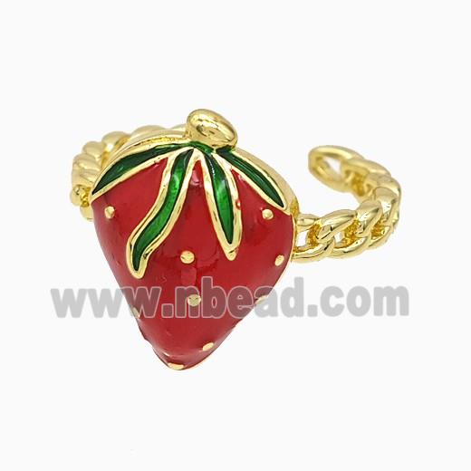 Copper Strawberry Rings Red Enamel Gold Plated