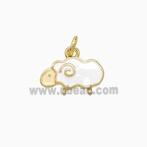 Copper Little Sheep Pendant White Enamel Gold Plated