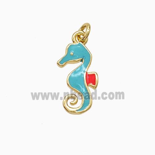 Copper Seahorse Pendant Teal Enamel Gold Plated