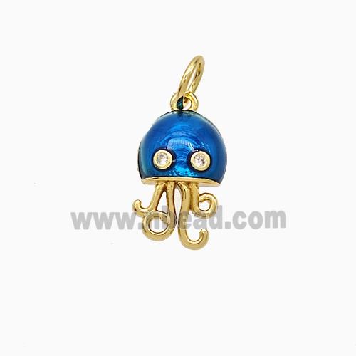 Copper Jellyfish Pendant Pave Zirconia Blue Painted Gold Plated