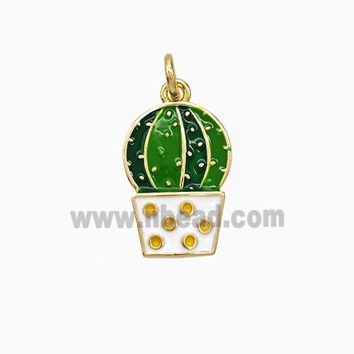 Copper Cactus Pendant Green Enamel Gold Plated