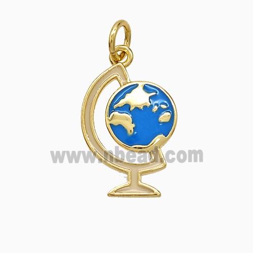 Copper Globe Pendant Blue Enamel Earth Gold Plated