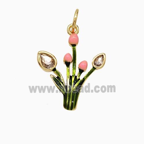 Copper Flower Pendant Green Pink Enamel Gold Plated