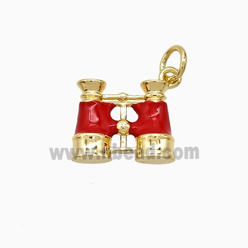 Copper Telescope Pendant Red Enamel Gold Plated