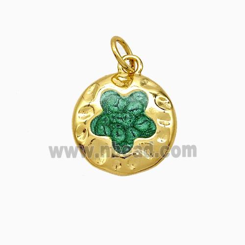 Copper Flower Pendant Green Painted Gold Plated