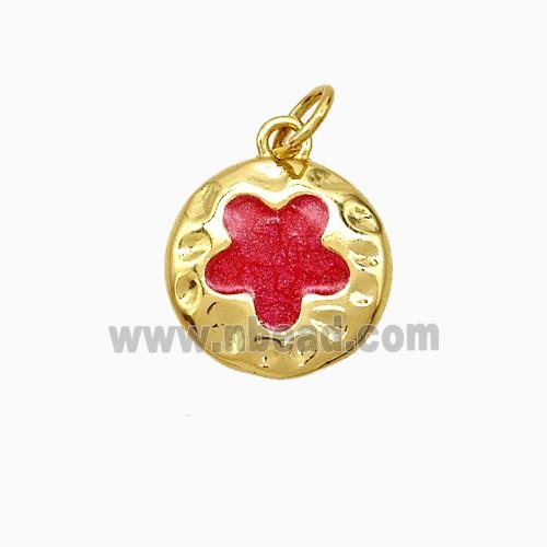 Copper Flower Pendant Red Painted Gold Plated